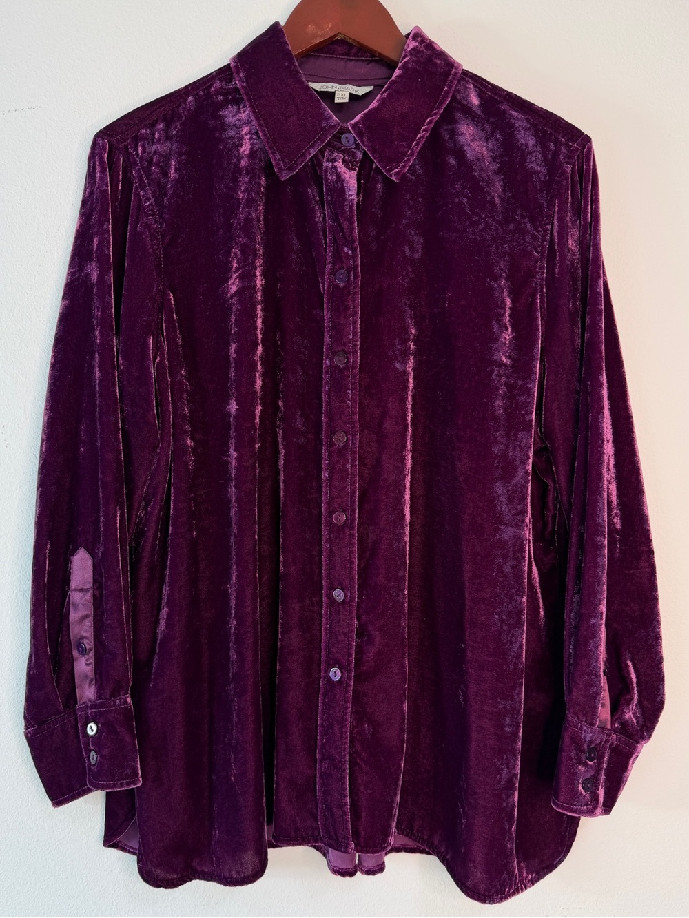 John Mark Purple Crushed Velvet Button Front Top XLP Whimsigoth Fairy Grunge
